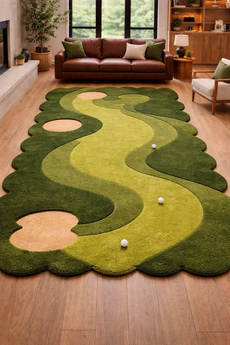 Hand Tufted Golf Rug, Green Area Rug, Golf Course Carpet, Sports Theme Rug, Custom Handmade Rug. RGTP20