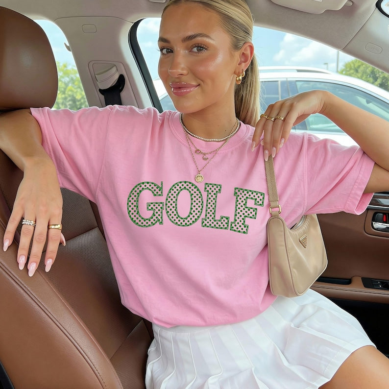 Golf Comfort Shirt, polka dot golfer tee, preppy tournament outfit, golf mom gift, trendy golfing gear, fairways partee top CF03