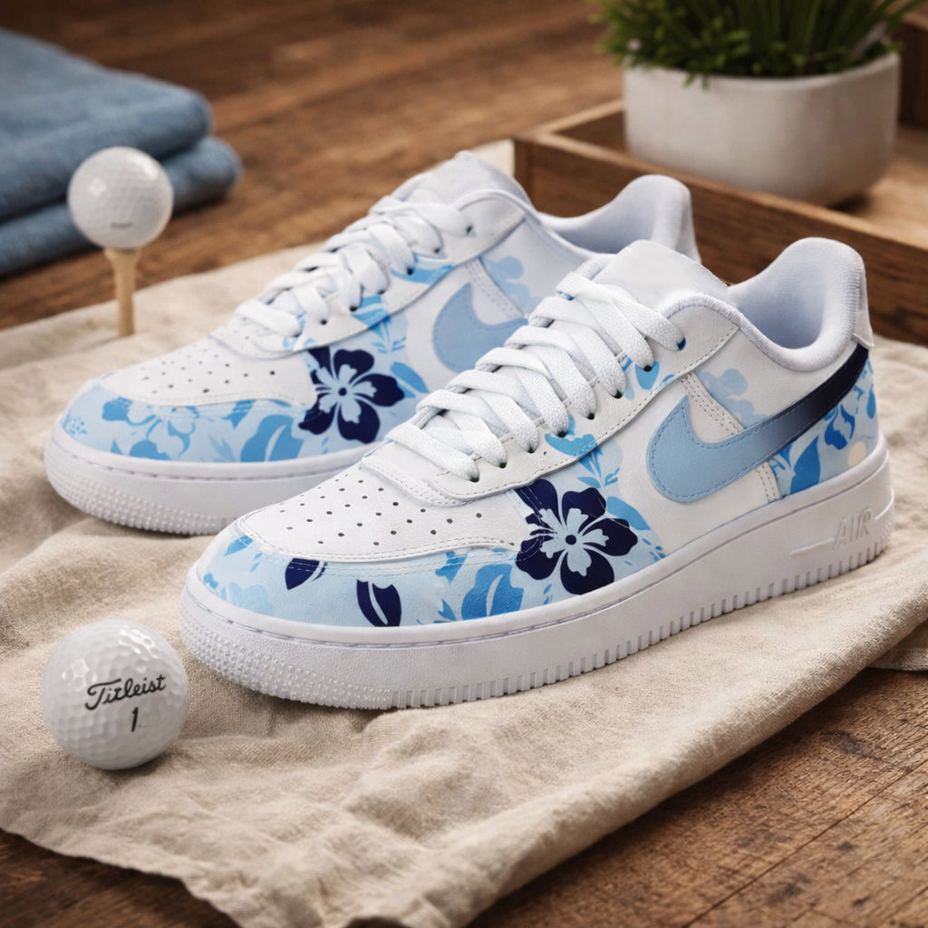 Blue Hibiscus Hawaiian Style Sneakers, Hibiscus Golf Shoes for Men/Women, Custom Sport Shoes, Custom Golf Shoes, Unique Gift for Golf Lover SHGTP23