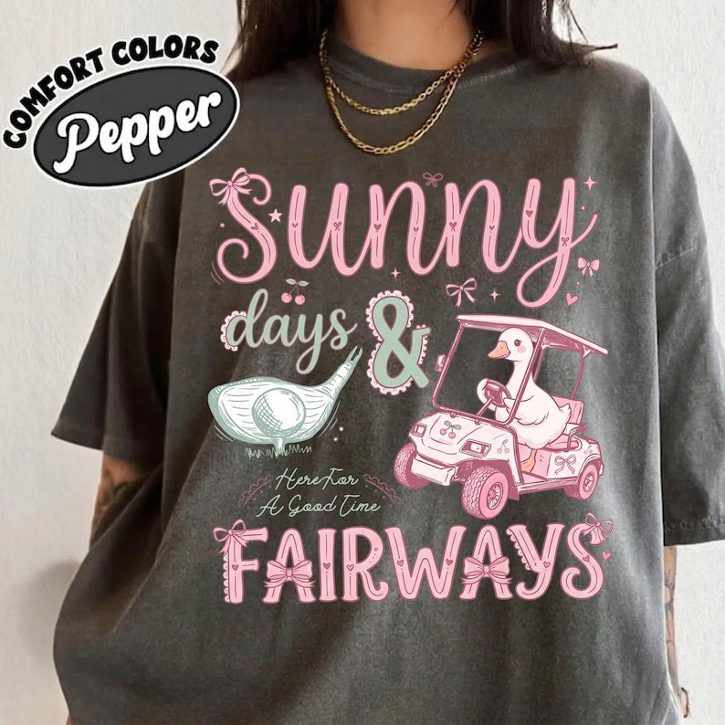 Sunny Days and Fairways T-Shirt, Retro Golf Shirt for Men & Women, Funny Golf Gift, Vintage Clubhouse Graphic Tee, Summer Golfer Apparel CF01