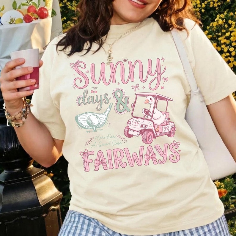 Sunny Days and Fairways T-Shirt, Retro Golf Shirt for Men & Women, Funny Golf Gift, Vintage Clubhouse Graphic Tee, Summer Golfer Apparel CF01