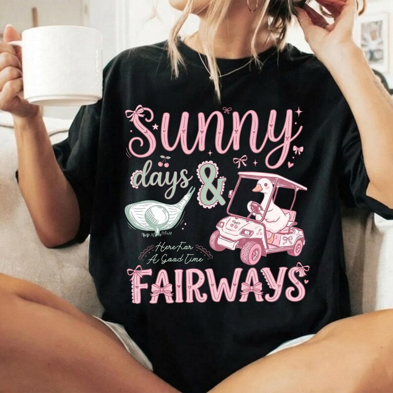 Sunny Days and Fairways T-Shirt, Retro Golf Shirt for Men & Women, Funny Golf Gift, Vintage Clubhouse Graphic Tee, Summer Golfer Apparel CF01