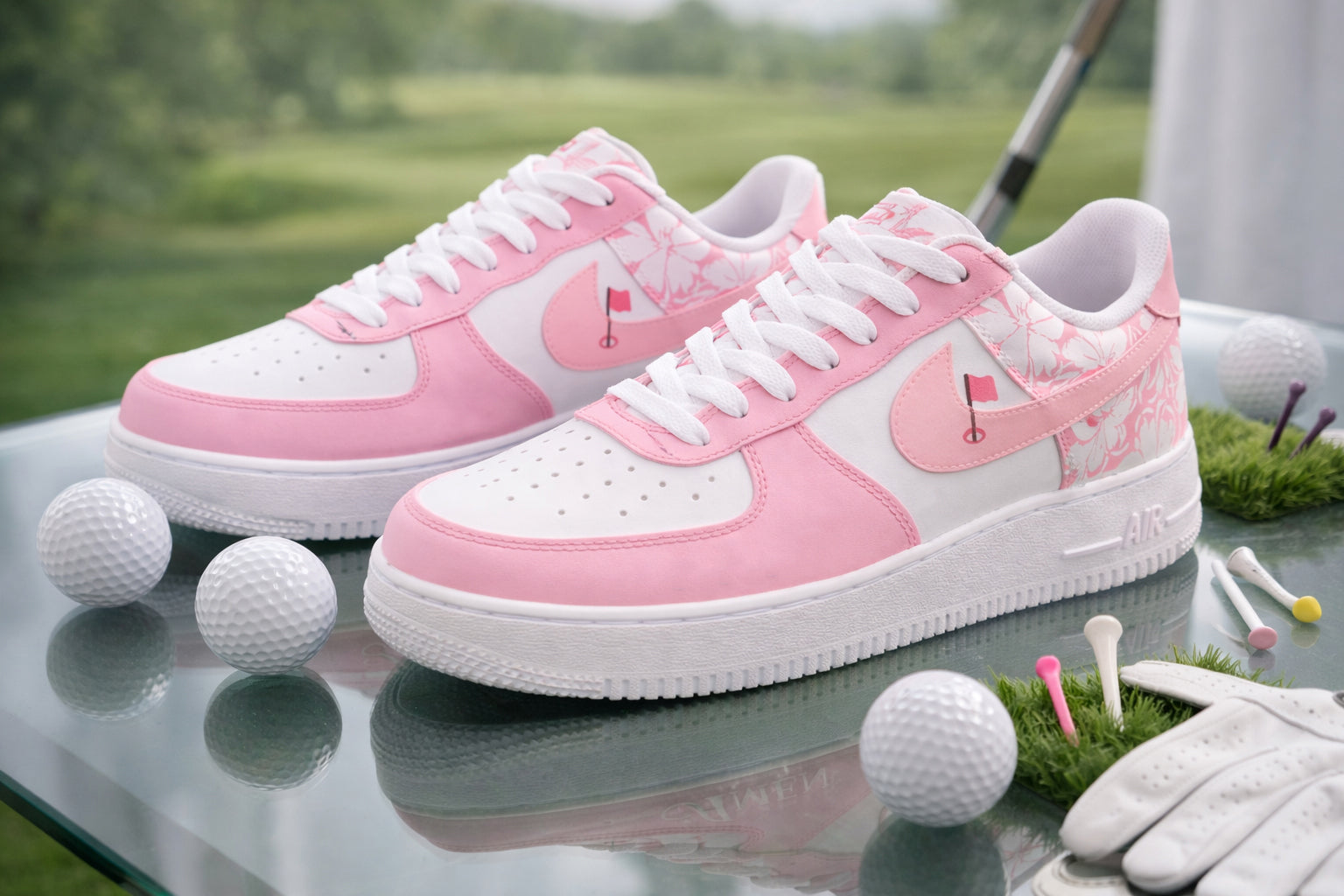 Personalized Pink Hibiscus Flower - Course Style Golf Sneakers, Golf Shoes for Men/Women, Custom Sport Shoes, Custom Golf Shoes, Unique Gift for Golf Lover SHGTP26