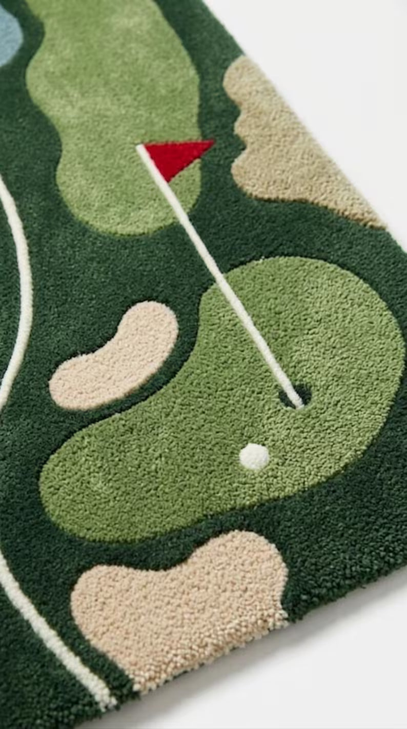 Modern Golf Court Hand Tufted Area Rug For Play Room, Green Sports Rug For Bedroom, Custom 6x9 Rugs For Kids Room, 12x15. RGTP28
