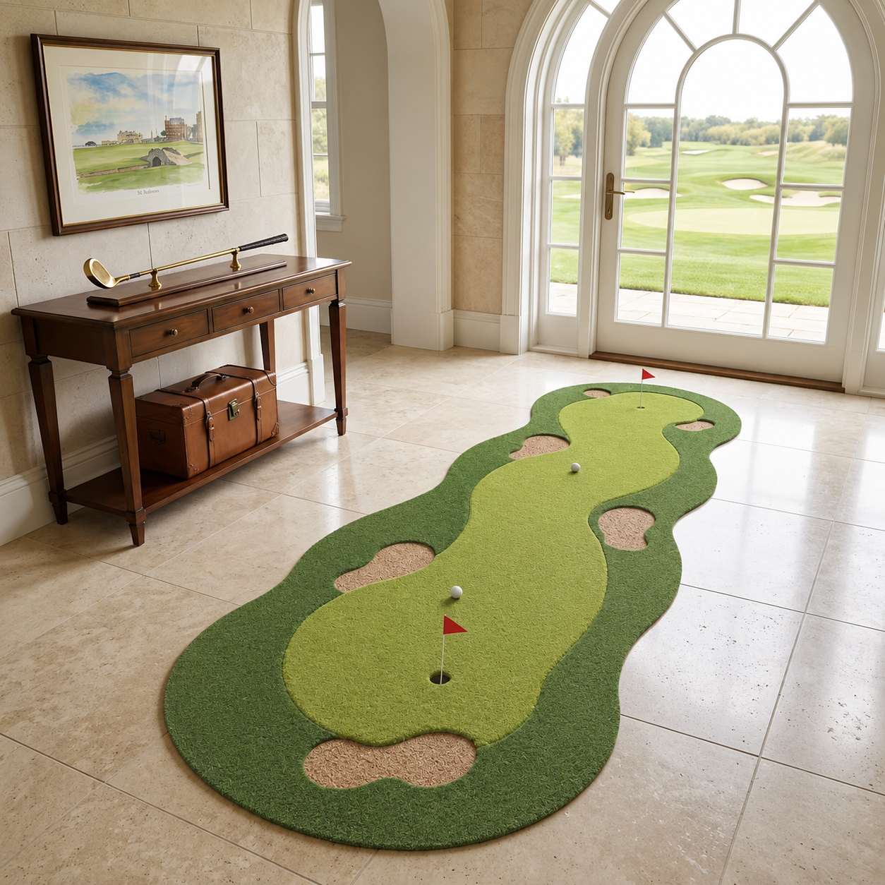 Golf Putting Green Runner Rug, Hand Tufted Wool Area Rug, Golf Carpet, Golf Lover Gift, Man Cave Decor, Golf Room Rug. RGTP18