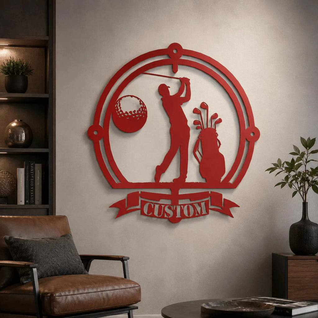 Personalized Golf Metal Wall Art : Golfer Silhouette Decor. MWAGTP10