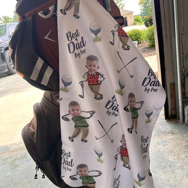 Custom Golf Towel With Kids Photo, Golf Lover Gift, Kids Golf Rag, Gift For Him, Dad gift, Custom Name Father Day Golf Gift, Best Dad by Par TWGTP01