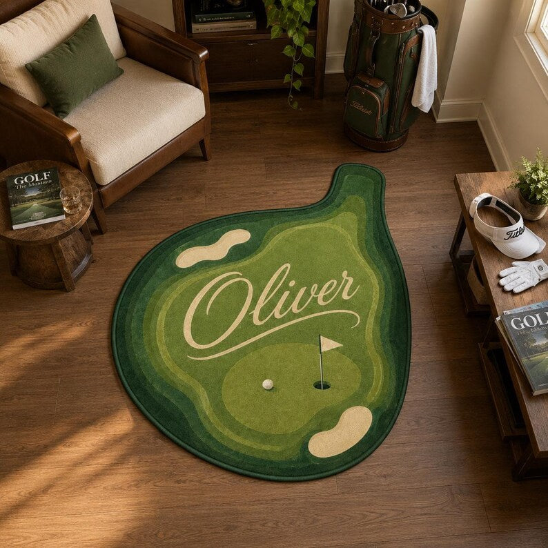 Personalized Golf Rug, Custom Golf Course Carpet, Man Cave Decor. RGTP30