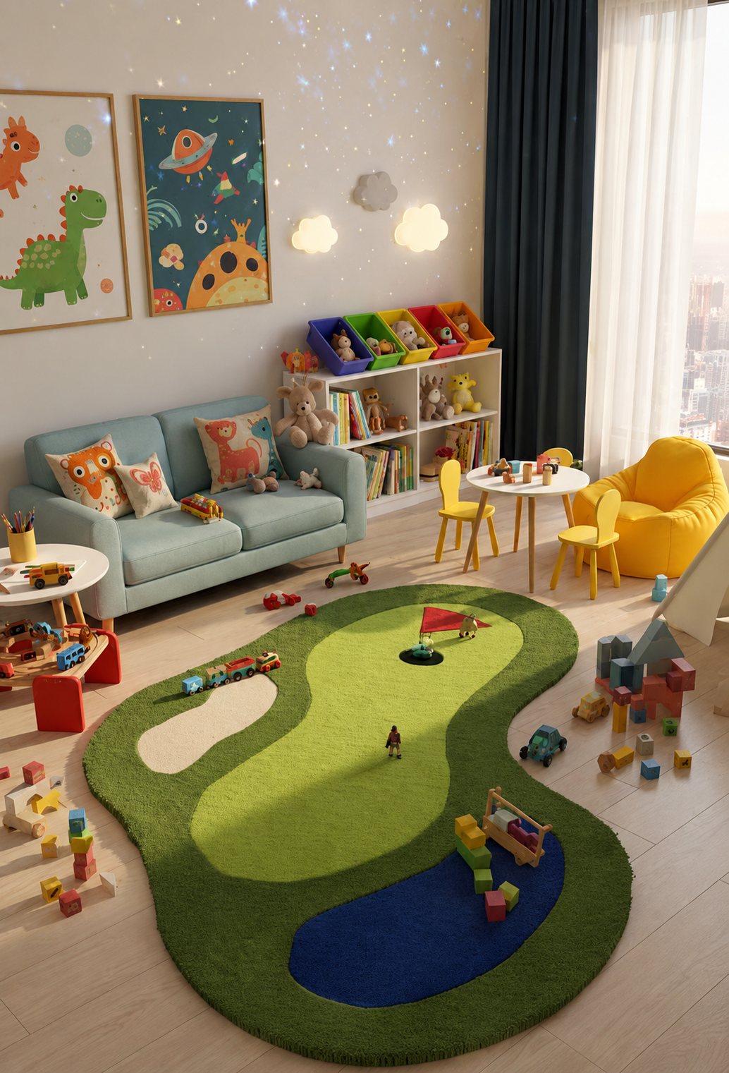 Golf Green Wool Area Rug: Streetwear Game Room Decor. RGTP26