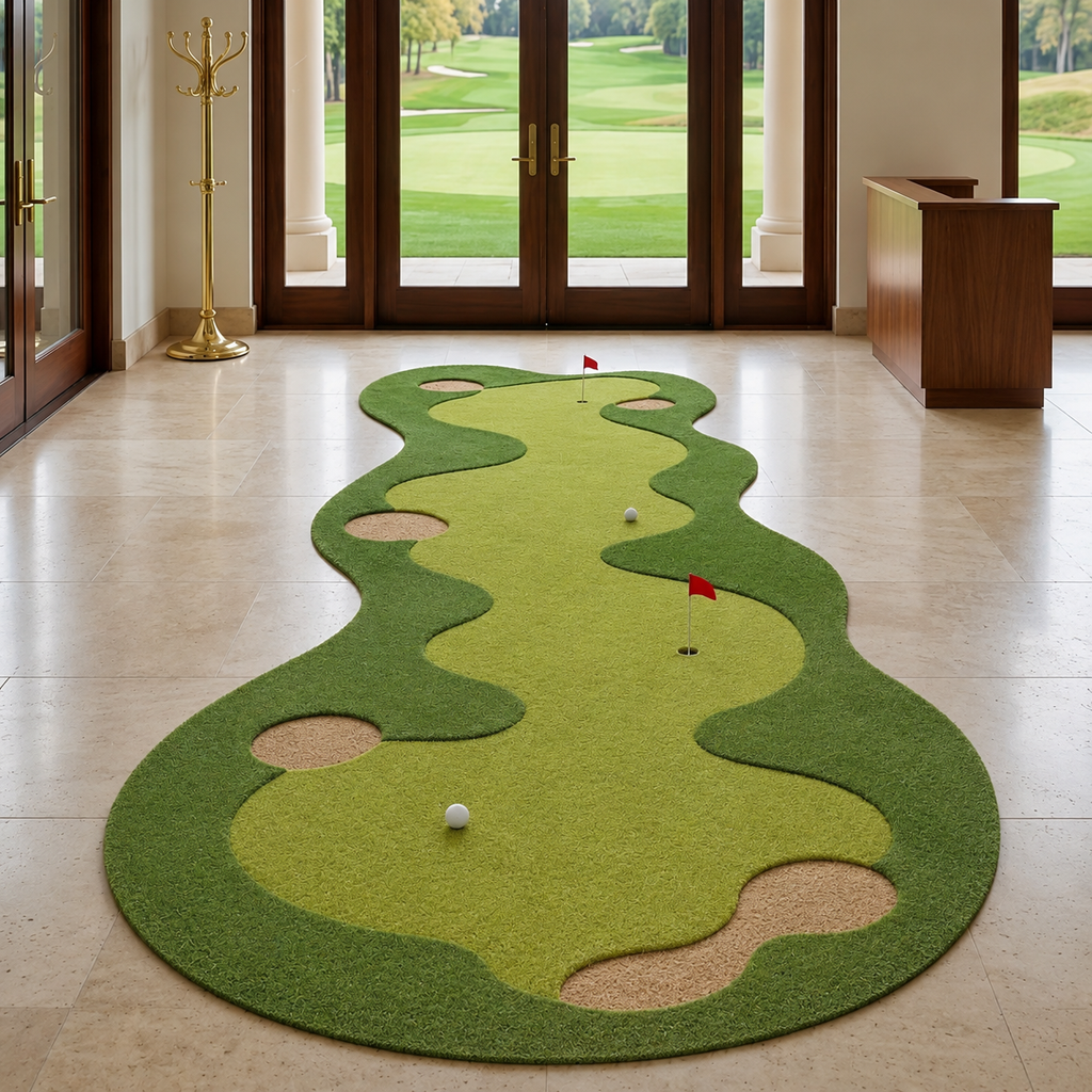 Golf Course Runner Rug, Hand Tufted Wool Area Rug, Putting Green Rug, Golf Lover Gift, Man Cave Decor, Golf Room Carpet . RGTP12