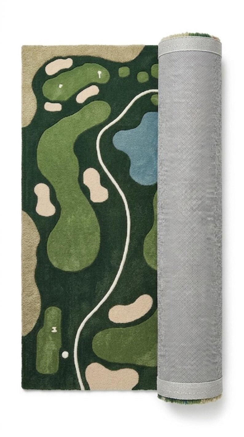 Modern Golf Court Hand Tufted Area Rug For Play Room, Green Sports Rug For Bedroom, Custom 6x9 Rugs For Kids Room, 12x15. RGTP28