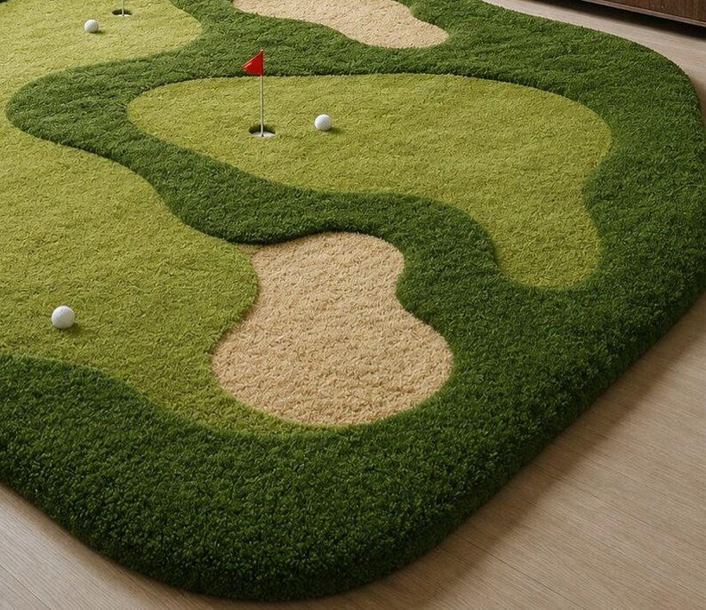 Hand Tufted Golf Rug, Green Area Rug, Golf Course Carpet, Sports Theme Rug, Custom Handmade Rug. RGTP21