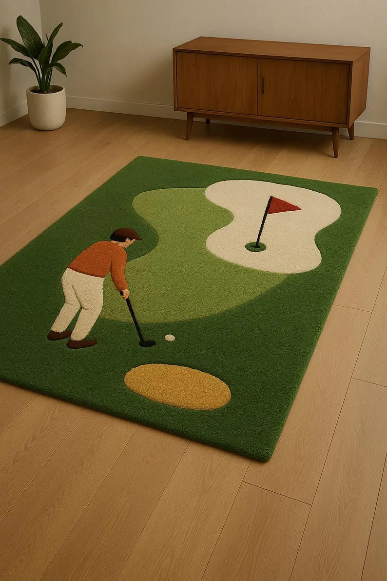 Hand Tufted Golf Green Abstract Area Rug, Modern Minimalist Living Room Carpet . RGTP13
