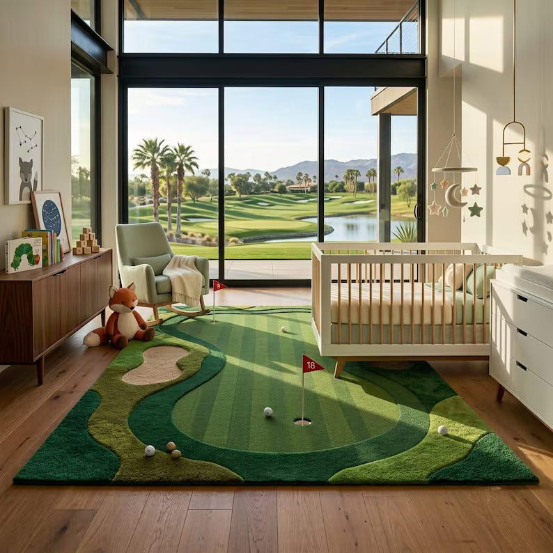 Handmade Golf Putting Green Rug | Mini Golf Area Carpet | Golf Course Inspired Tufted Rug | Golfer Gift | Man Cave Decor Office Game Rug. RGTP15