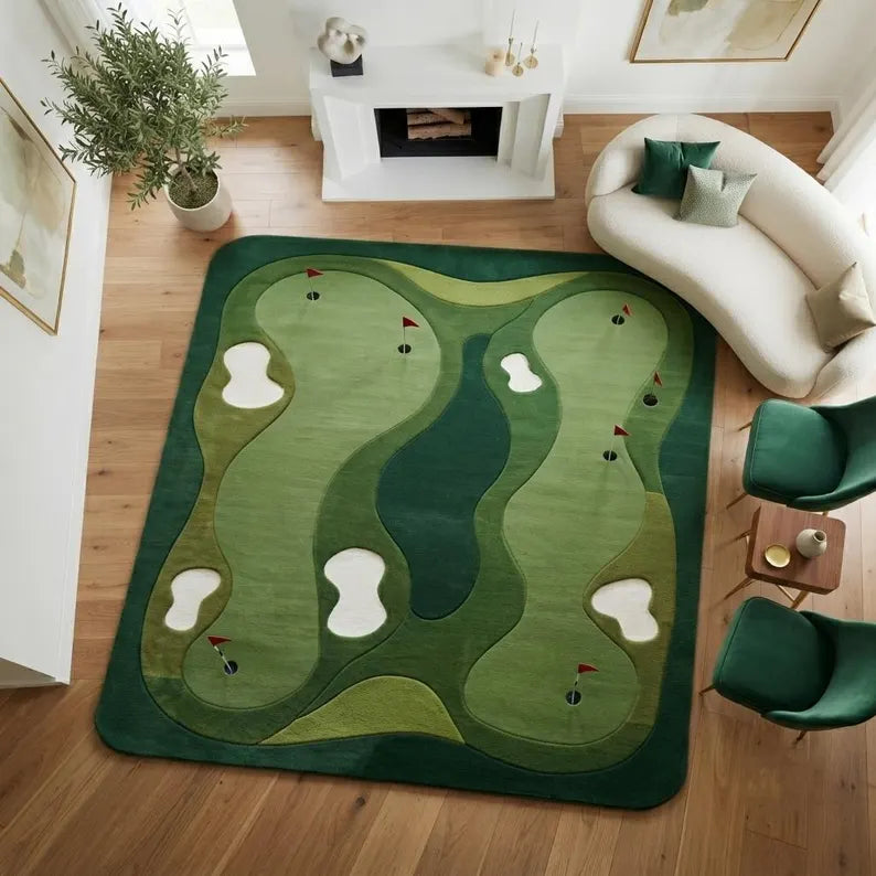 Hand-Tufted Wool Golf Course Rug, Realistic Putting Green Carpet, Golf Lover Home Decor. RGTP22