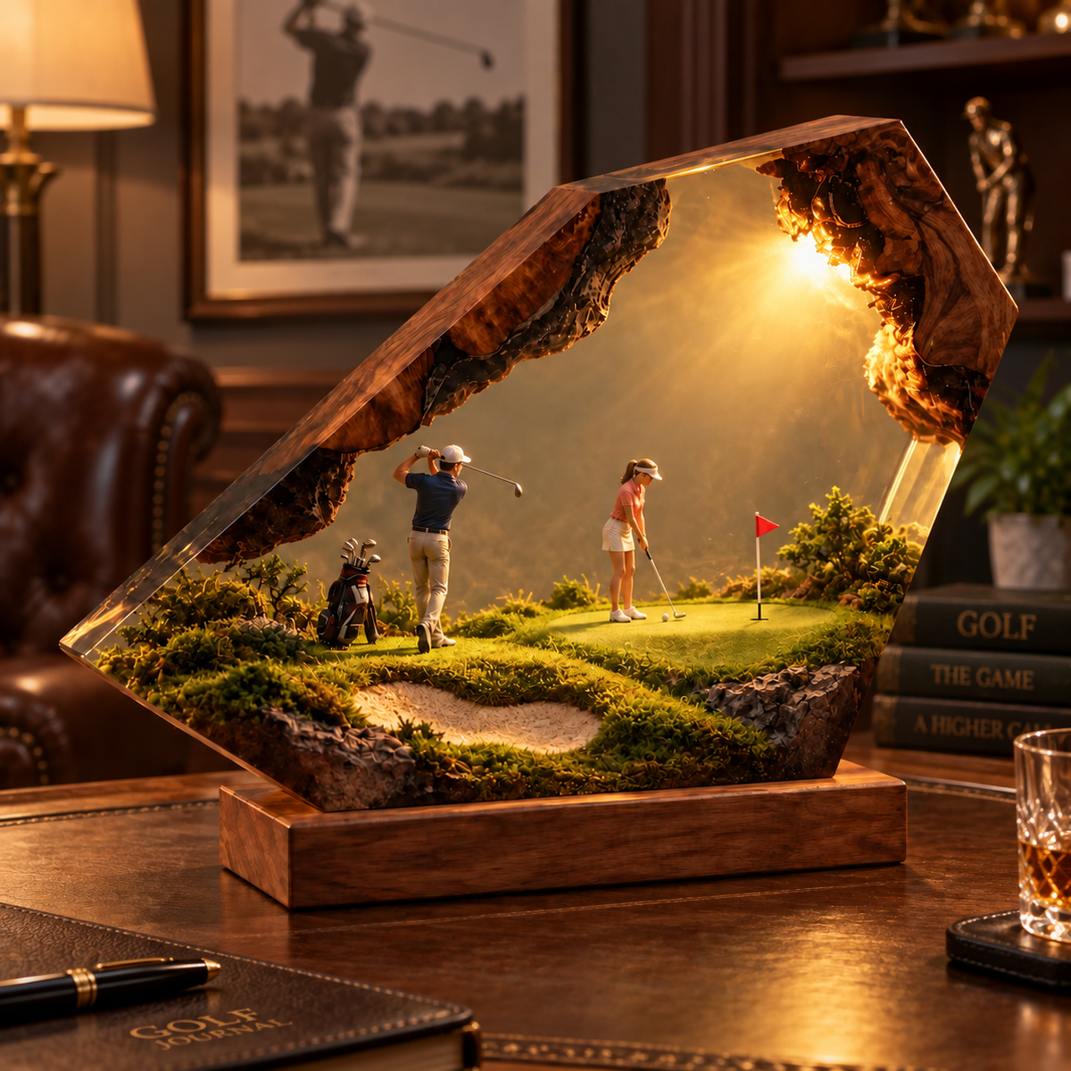 Personalized Couple Golf Resin Lamp, Custom His and Hers Golfer Desk Decor, Golf Lover Gift for Couples, Anniversary Golf Gift, RSLGOLF09