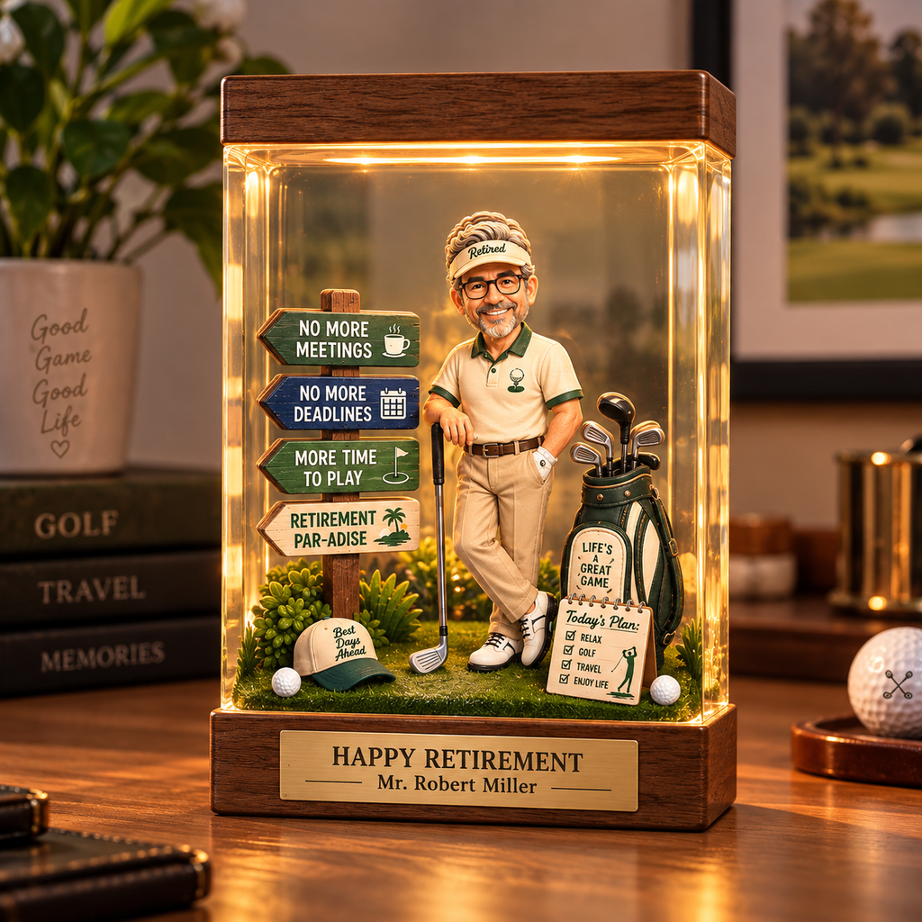 Personalized Retirement Golf Resin Lamp, Custom Retired Golfer Gift, Happy Retirement Desk Decor, Golf Lover Gift for Him, RSLGOLF06