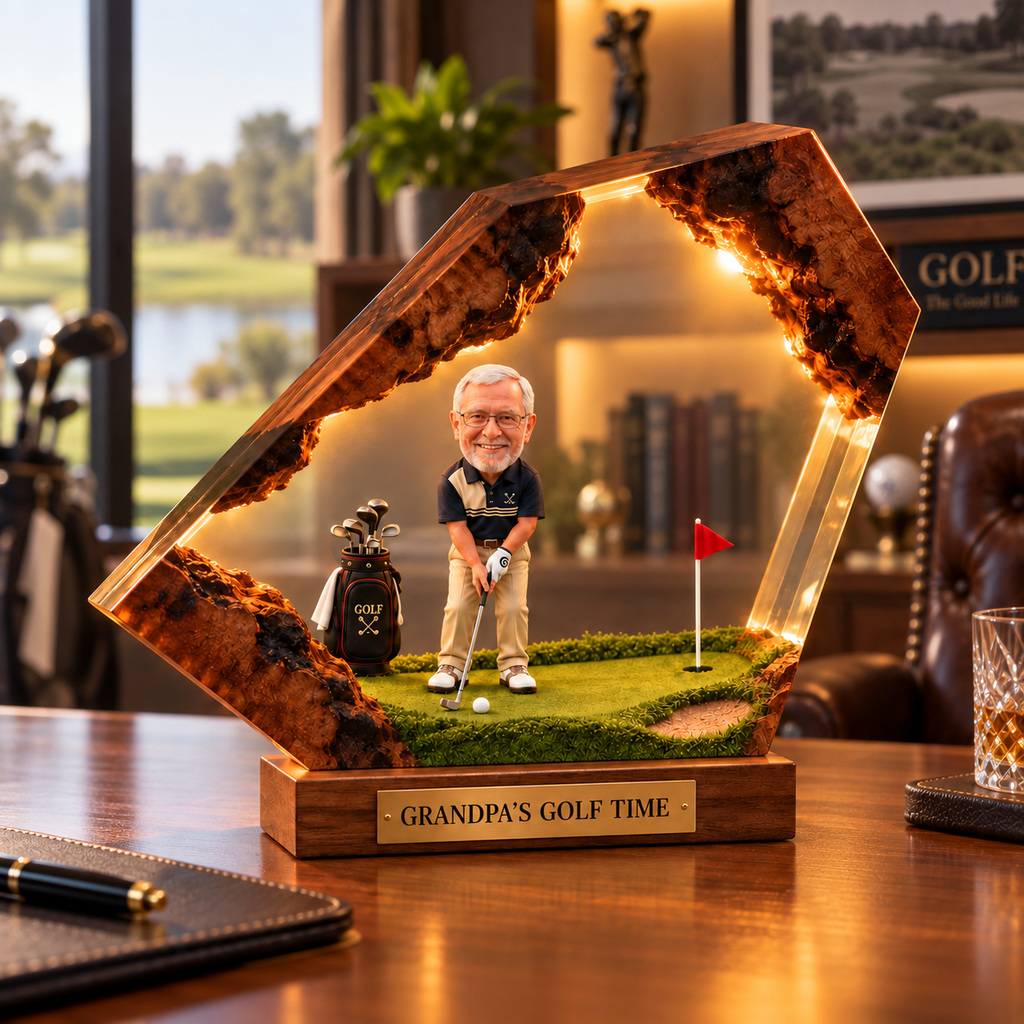 Personalized Grandpa Golf Resin Lamp, Custom Golfer Desk Decor, Retirement Gift for Grandpa, Golf Lover Gift, RSLGOLF03