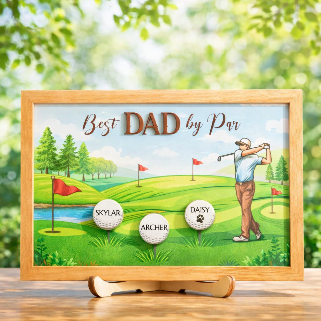 Personalized Dad Golf Tracker Sign, Custom 3D Wooden Golf, Custom Golf Keeper, Desk Decor Gift for Dad, Father Day Gift WSGTP03