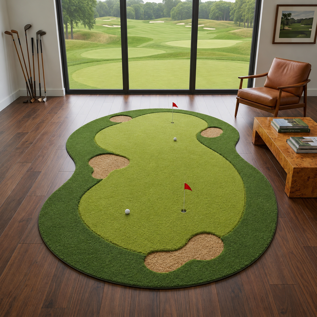 Hand Tufted Golf Rug, 100% Wool Green Area Rug, Golf Course Carpet, Sports Theme Rug, Custom Handmade Rug. RGTP19