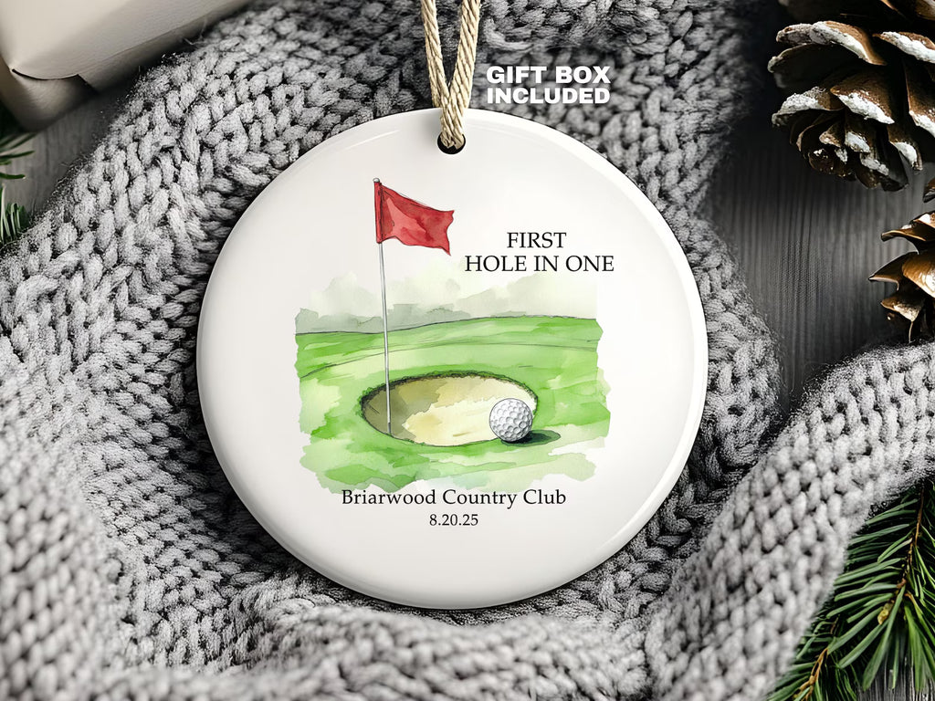First Hole in One Ornament Personalized Golfer Gift, Custom Course Name Golf Christmas Ornament Keepsake Gift for Golf Lover Husband Son. ONMGTP20