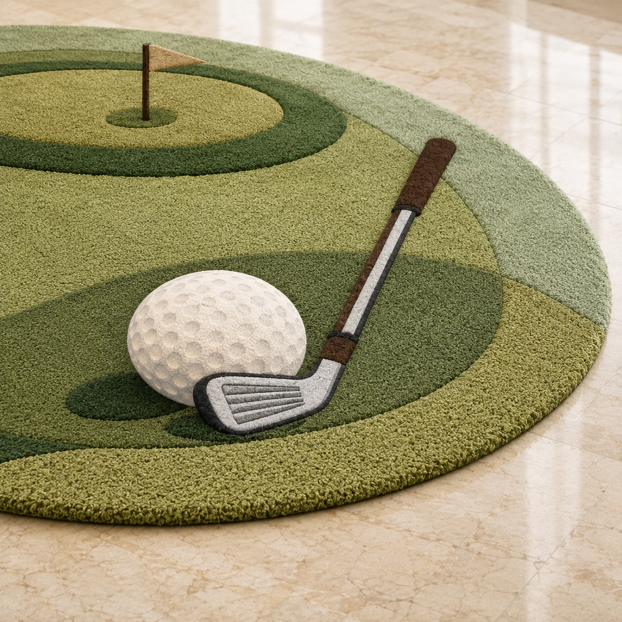 Golf Course Tufted Rug, Round Sports Carpet, Game Room Decor. RGTP7