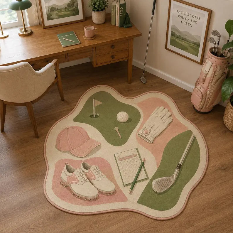 Womens Golf Rug, Pink Green Golf Gear Carpet, Golfer Gift. RGTP6