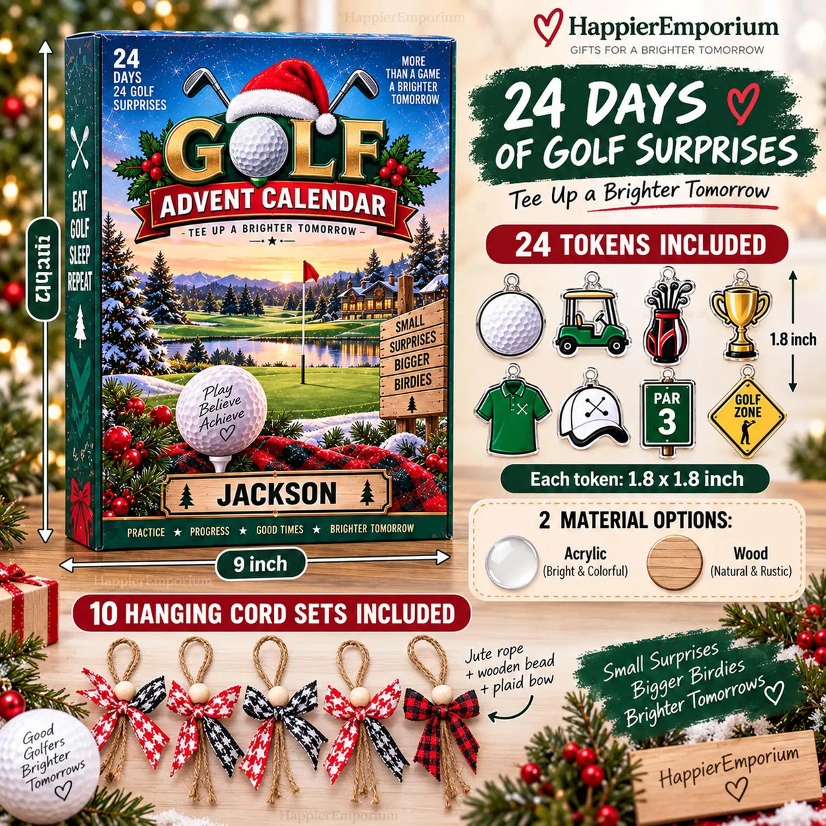 Personalized Golf Advent Calendar 2026, Custom Golf Blind Box Gift for Men Dad, 24 Day Christmas Countdown with Golf Tokens, Xmas Countdown. ACGTP06