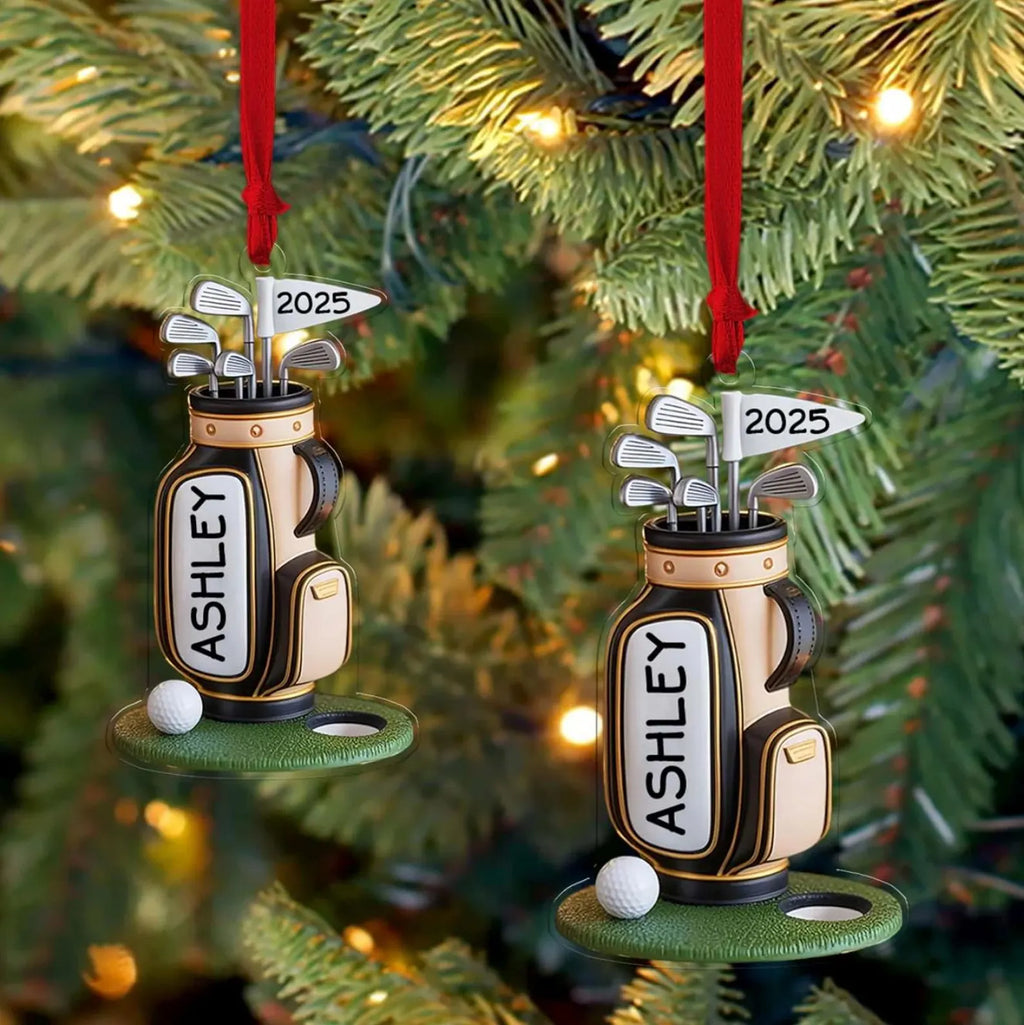 Personalized Golf Bag Christmas Ornament, Custom Acrylic Ornament. ONMGTP12