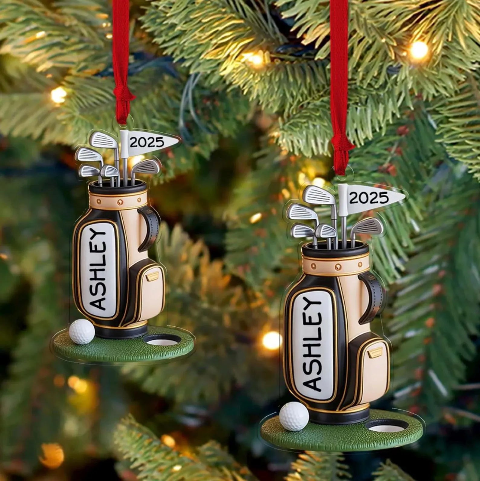 Personalized Golf Bag Christmas Ornament, Custom Acrylic Ornament. ONMGTP12