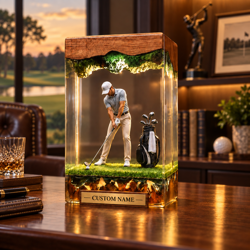 Personalized Golf Resin Lamp, Custom Golfer Desk Light, Custom Name Golf Gift for Him, Golf Lover Home Office Decor.RSLGOLF04