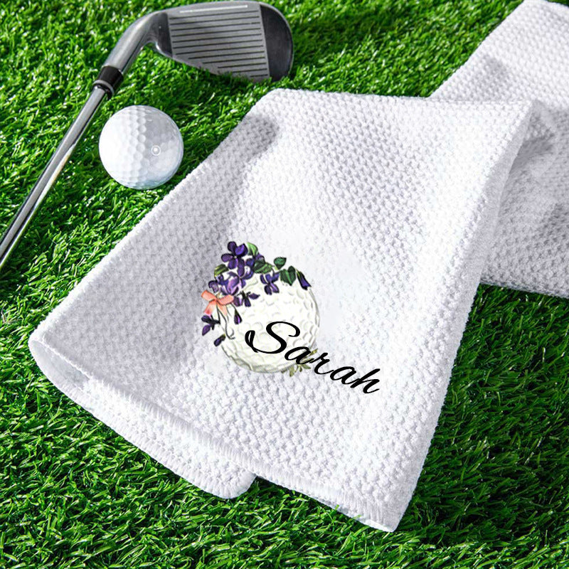Personalized Golf Towel with Custom Name, Floral Golf Ball Waffle Towel, Golfer Gift for Women, Golf Accessories TWGTP06