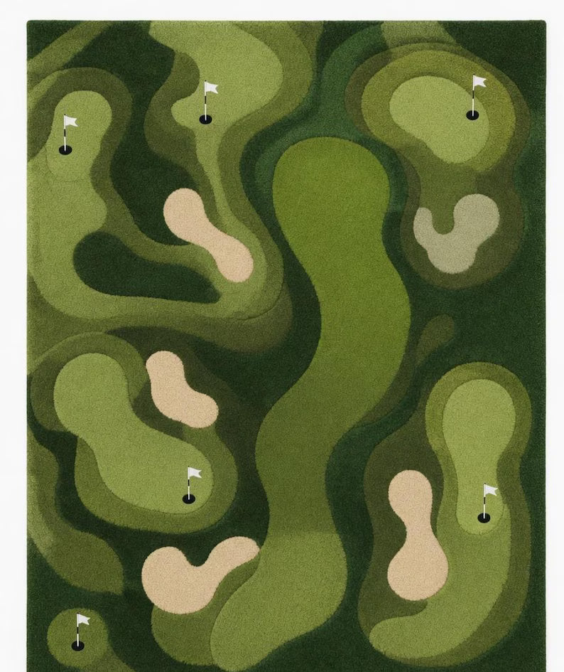 Hand-Tufted Golf Course Wool Rug, Green Putting Green Area Decor . RGTP11