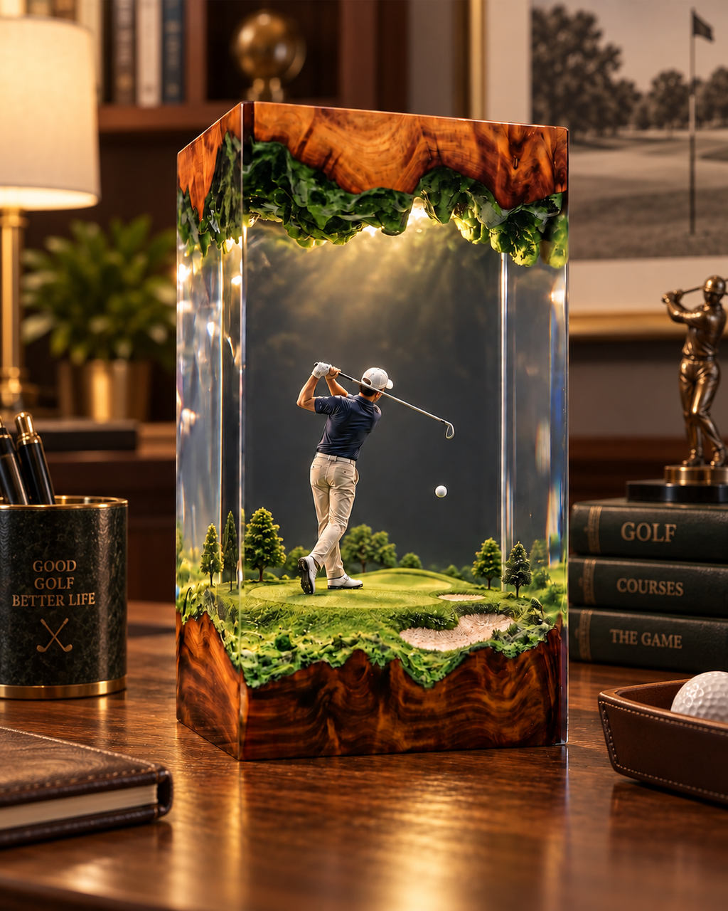 Personalized Golfer Resin Lamp, Golf Swing Desk Light, Golf Lover Gift for Him, Golfer Office Decor, Golf Course Resin Art, RSLGOLF08