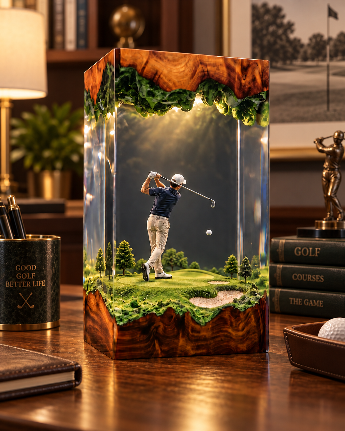 Personalized Golfer Resin Lamp, Golf Swing Desk Light, Golf Lover Gift for Him, Golfer Office Decor, Golf Course Resin Art, RSLGOLF08