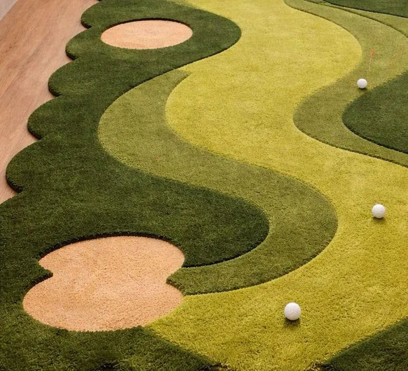 Hand Tufted Golf Rug, Green Area Rug, Golf Course Carpet, Sports Theme Rug, Custom Handmade Rug. RGTP20