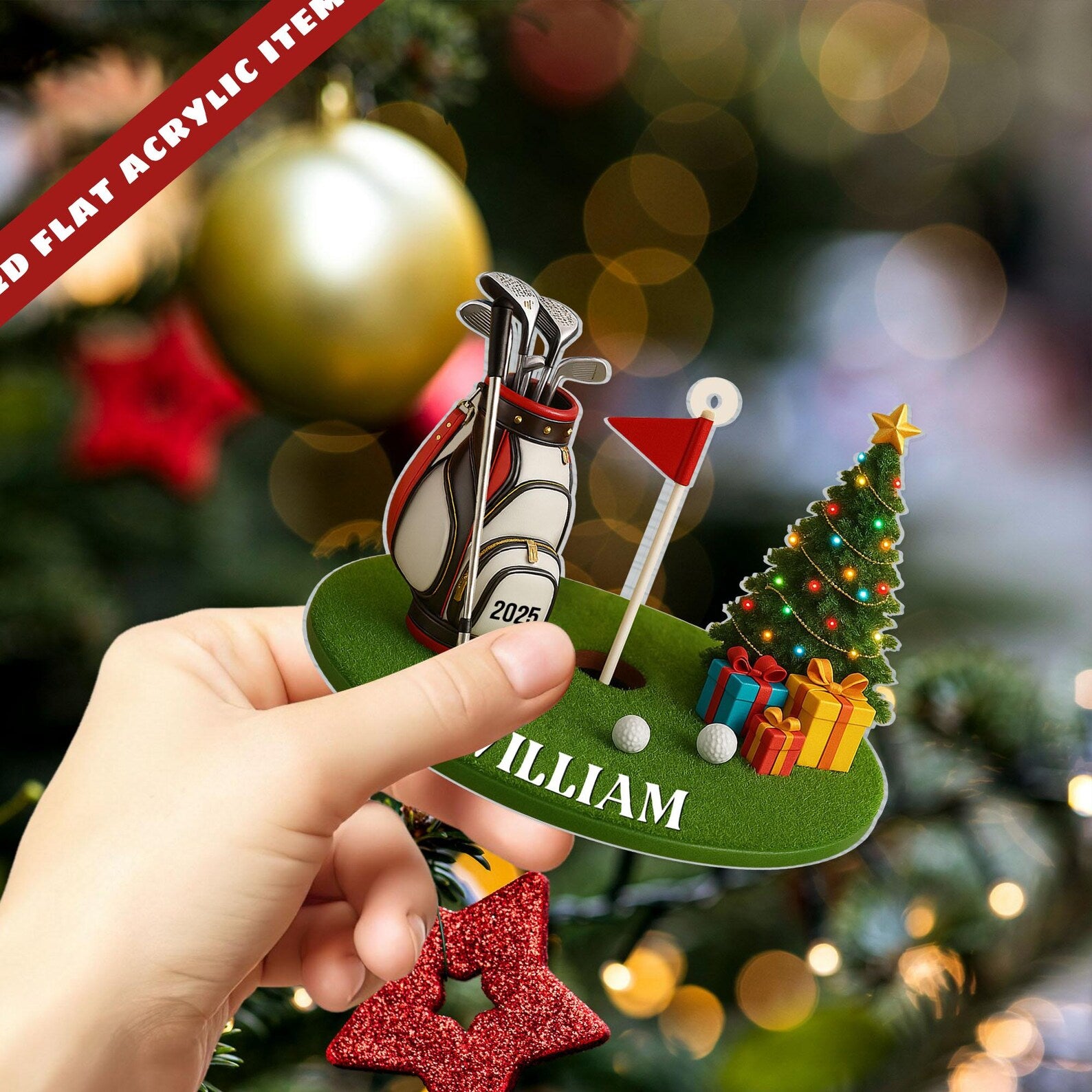 Personalized Golf 2D Flat Ornament, Custom Name Golf Lover Christmas Ornament, Gift for Golf Dad, Gift For Pro Golfer,Holiday Golf Club Gift. ONMGTP19