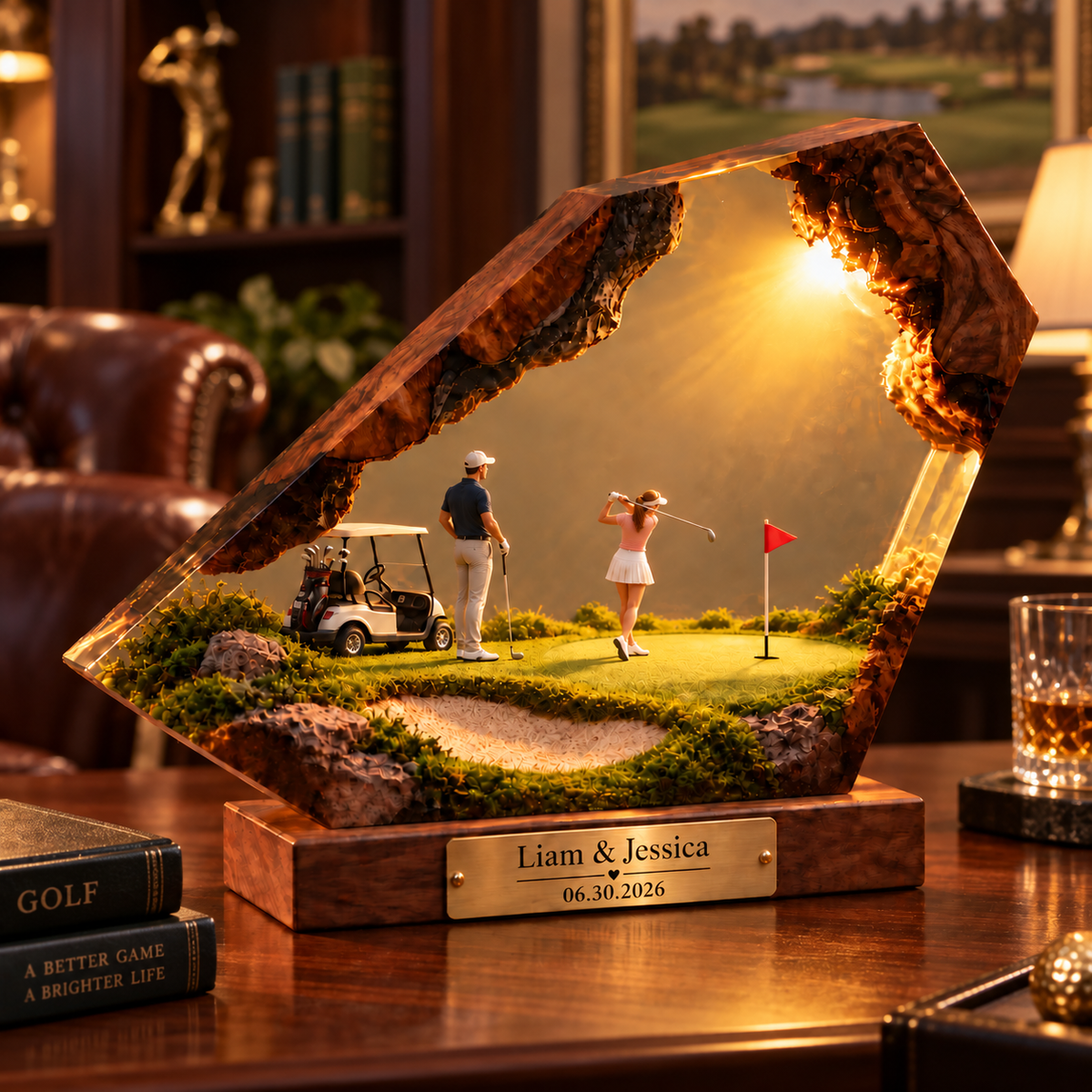Personalized Couple Golf Resin Lamp, Custom His and Hers Golf Gift, Romantic Golfer Desk Decor, Anniversary Gift for Golf Lovers, RSLGOLF10