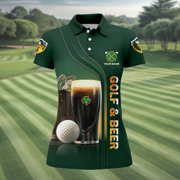 Funny Women's Golf Polo Shirt, Grip It Rip It Sip It Quote, Personalized Green Beer Clover Shirt, St. Paddy's Gift
