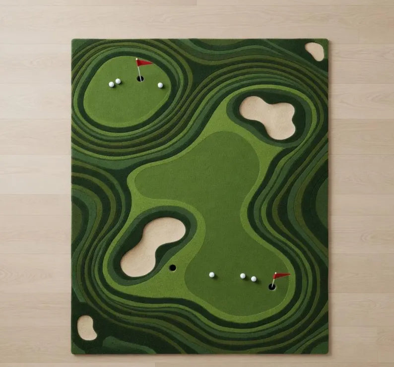 Hand-Tufted Wool Golf Course Rug, Mini Putting Green Carpet, Sports Theme Area Rug. RGTP14
