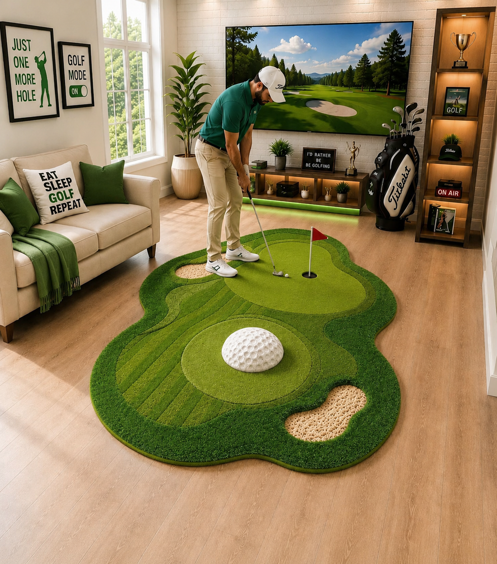 Golf Green Area Rug – Custom Golf Course Shaped Carpet, Golf Putting Rug for Living Room, Man Cave Decor, Unique Gift for Golf Enthusiasts. RGTP2