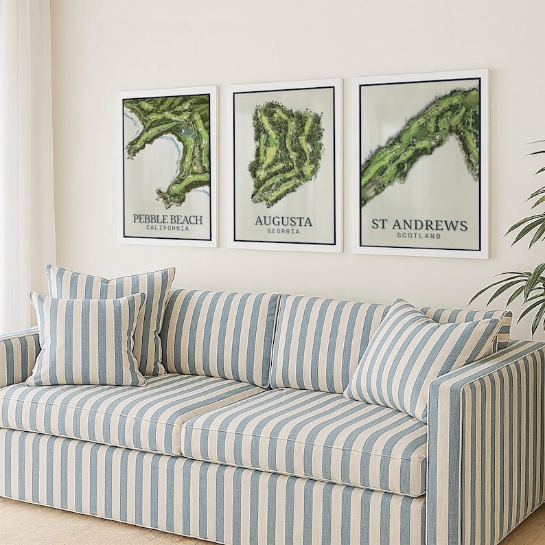 Set of 3 Famous Golf Courses Prints (Augusta, Pebble Beach, St Andrews), Masters Golf Posters, Golf Poster For Home Decor, Vintage Art Poster PTGTP17