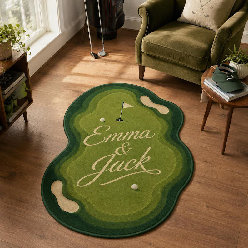 Personalized Golf Rug, Custom Couple Green Carpet, Golfer Gift. RGTP3