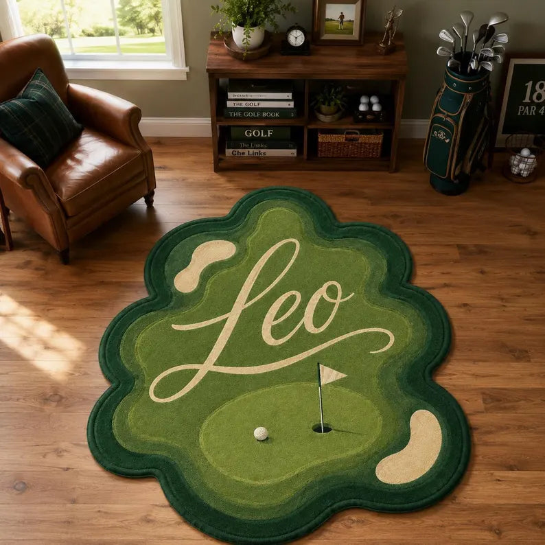 Personalized Golf Rug, Custom Bunker Green Carpet, Sports Room Decor. RGTP4