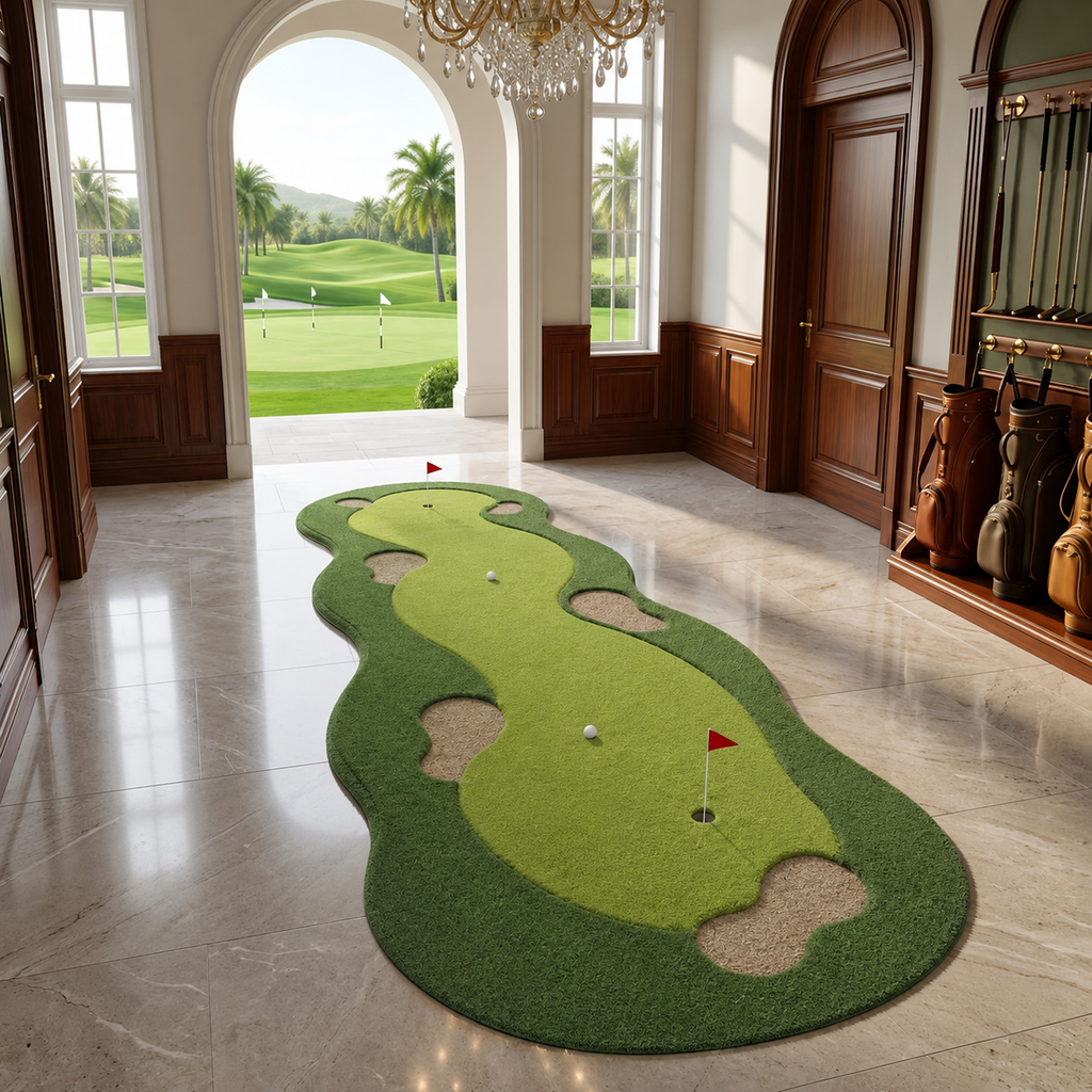 Golf Putting Green Runner Rug, Hand Tufted Wool Area Rug, Golf Carpet, Golf Lover Gift, Man Cave Decor, Golf Room Rug. RGTP18