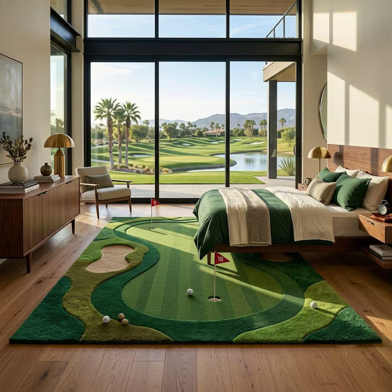Handmade Golf Putting Green Rug | Mini Golf Area Carpet | Golf Course Inspired Tufted Rug | Golfer Gift | Man Cave Decor Office Game Rug. RGTP15