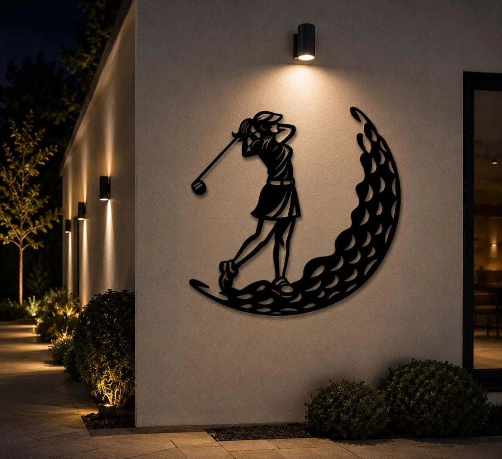Golf Metal Wall Art, Woman Golfer Silhouette Wall Decor, 19th Hole Female Gift Moon Art. MWAGTP18