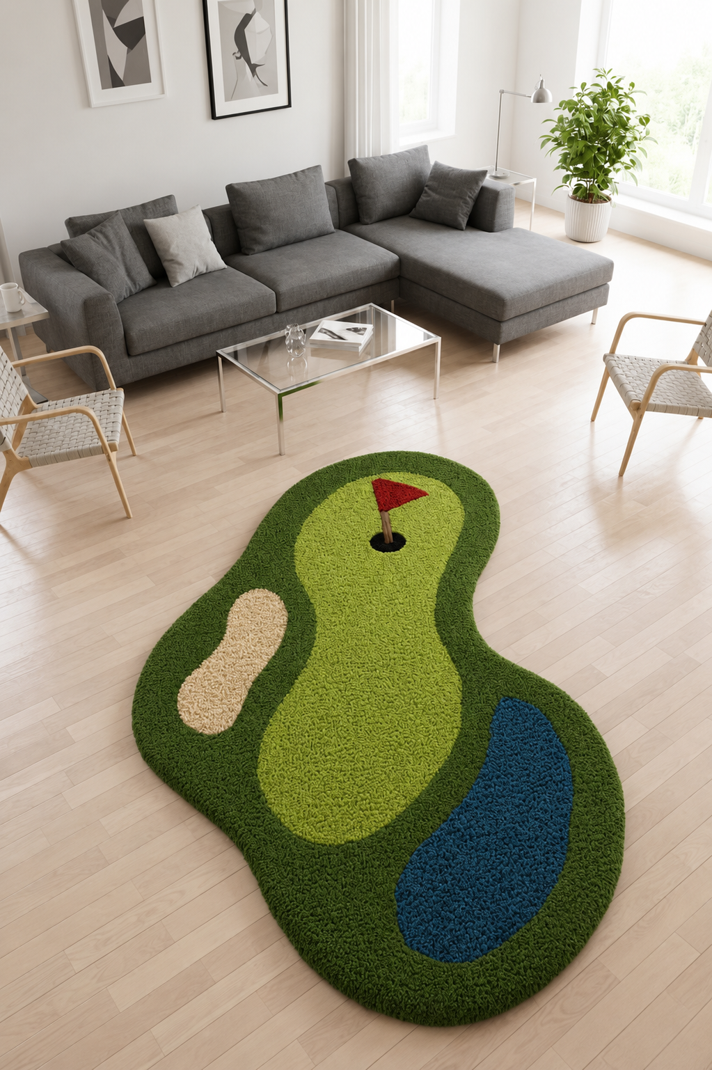 Golf Green Wool Area Rug: Streetwear Game Room Decor. RGTP26