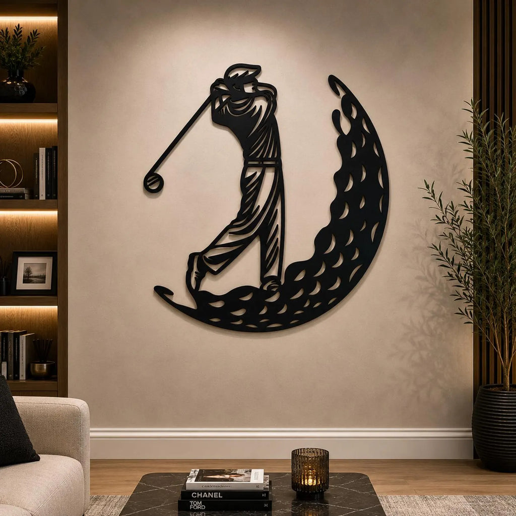 Golf Metal Wall Art, Golfer Silhouette Decor, Sports Lover Gift Moon Art. MWAGTP17