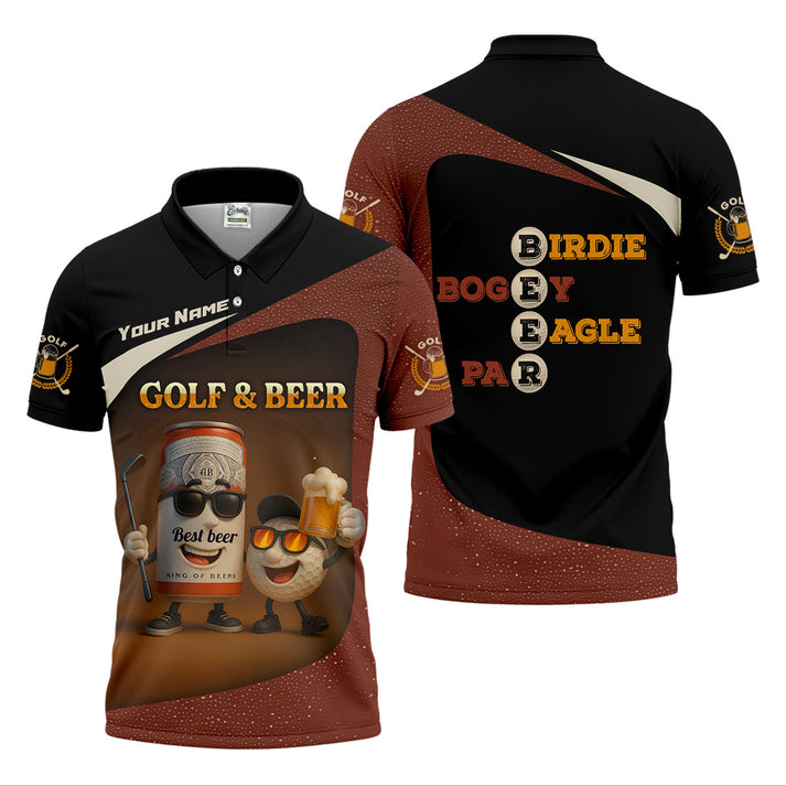 Funny Golf Polo Shirt, Golf & Beer Best Buddies Design, Custom Name Drinking Team Gift, Birdie Bogey Eagle Par Shirt